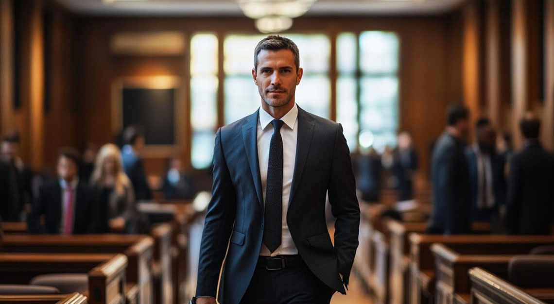 A man is standing in a court room