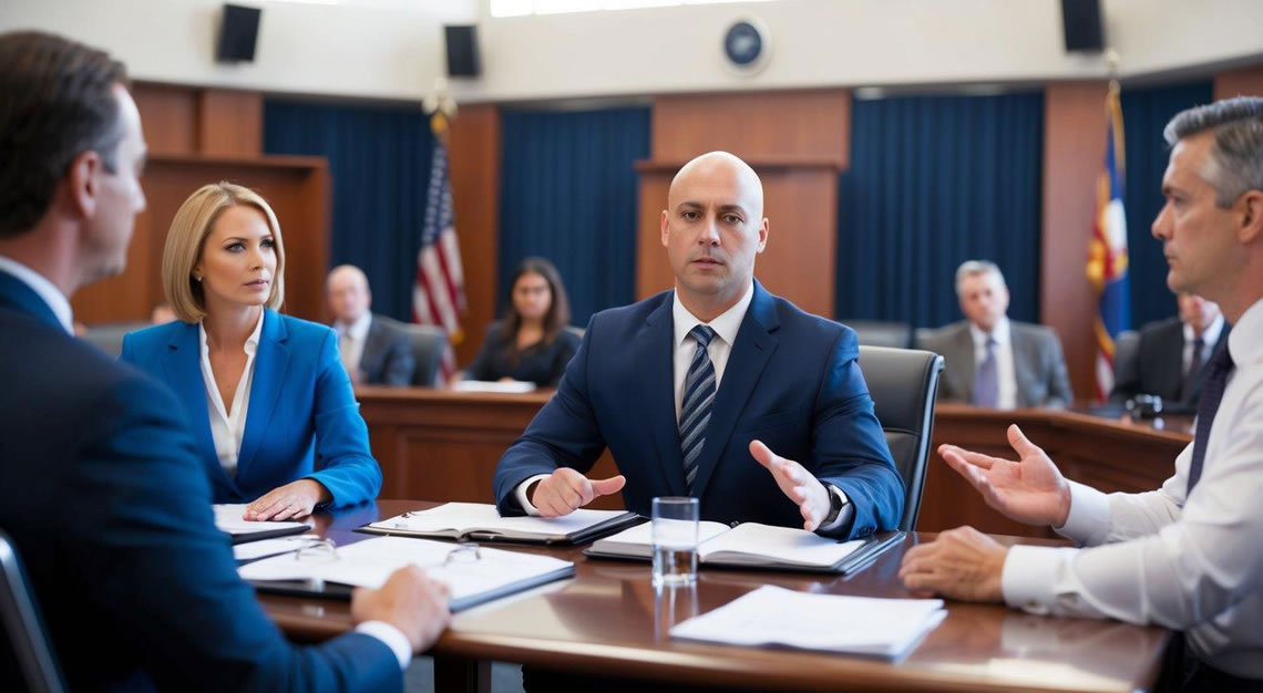 A DUI case unfolding in an Arizona courtroom, with lawyers presenting legal defense strategies and assistance to the defendant